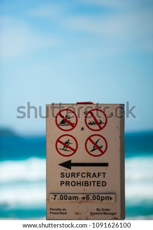 warning sing on the beach Australia  
