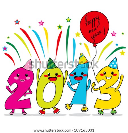 Year 2013 cartoon characters celebrating happy new year party