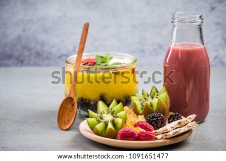 Super healthy breakfast recipe served. Royalty-Free Stock Photo #1091651477