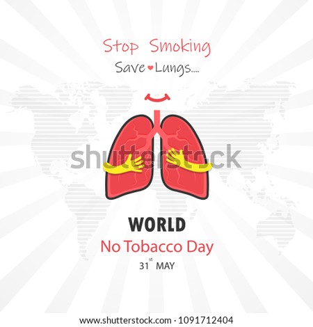 Lung cute cartoon character and Stop Smoking & Save Lungs vector design.May 31st World No Tobacco Day concept.No Smoking Day.No Tobacco Day Awareness Idea Campaign.Vector illustration.