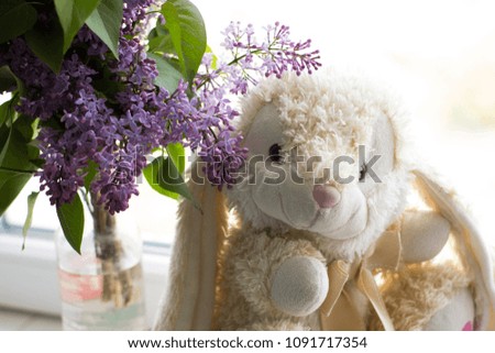 
a toy near the flowers