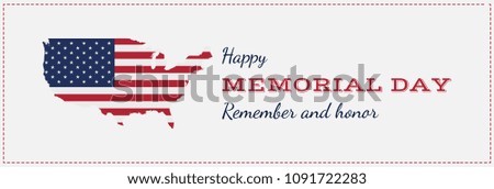 Happy memorial day with USA map. Greeting card with flag and map. National American holiday event. Flat Vector illustration EPS10.