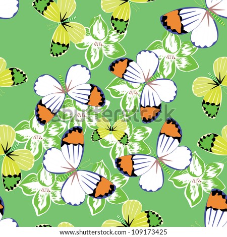 Flowers and butterfly - seamless pattern