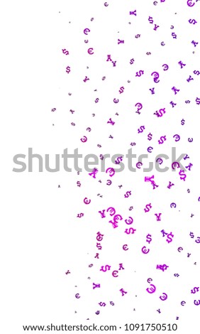 Light Pink vertical cover with Euro, Dollar, Yen signs. Abstract illustration with colored financial digital symbols. The pattern can be used as ads, poster, banner for payments.