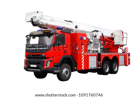 Fire rescue vehicle. Big red rescue car of Russia, isolated on white. Royalty-Free Stock Photo #1091760746