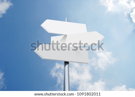 travel destinations options. Direction road sign with arrows on sky and clouds Royalty-Free Stock Photo #1091802011