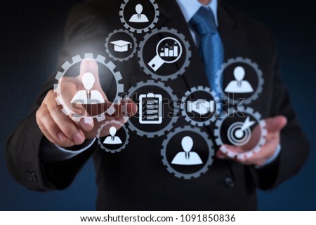 Human resources management with recruitment business working concept. HR manager is selecting candidate for hiring with virtual screen computer.