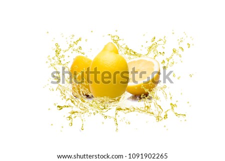 lemon falling slices in juice splash Royalty-Free Stock Photo #1091902265