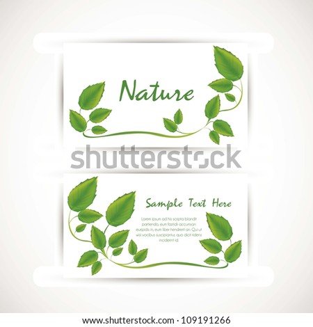 illustration of business card, with green leaves, vector illustration