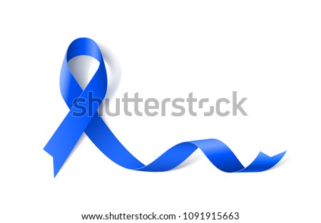 White Banner with Colon Cancer and Colo-rectal Cancer Awareness Realistic Blue Ribbon. Design Template for Websites Magazines