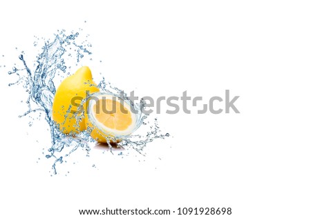 lemon  and slice in water drops .splash  Royalty-Free Stock Photo #1091928698