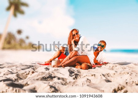 Two lovers on beach and summer time. Landscape of sea and palm. Free space for your decoration. 