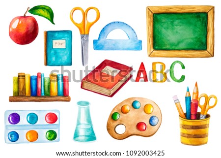 Watercolor clip art with back to school design elements
