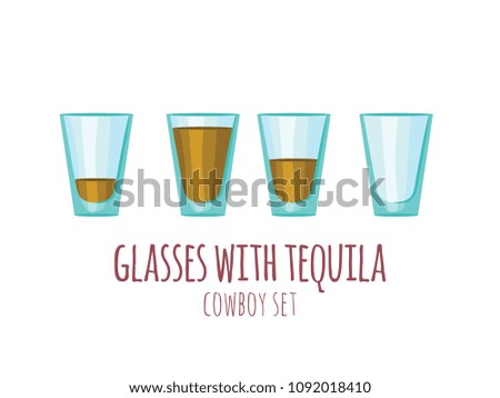 Cartoon vector object from cowboy set in pastel colors. Vector Glasses with drink. Tequila.