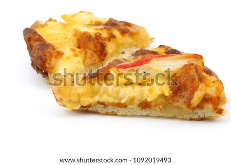 Seafood slice pizza on white background