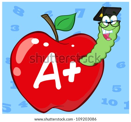 Worm In Red Apple With Graduate Cap And Glasses