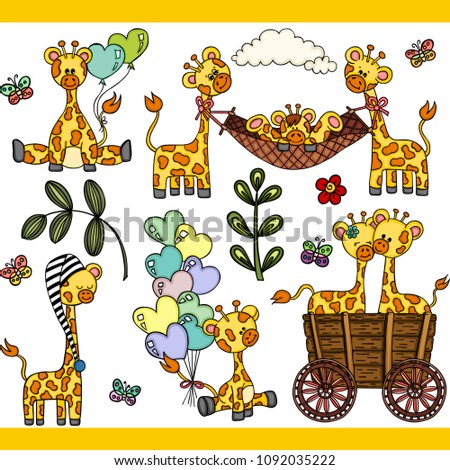 Cute giraffe set digital elements