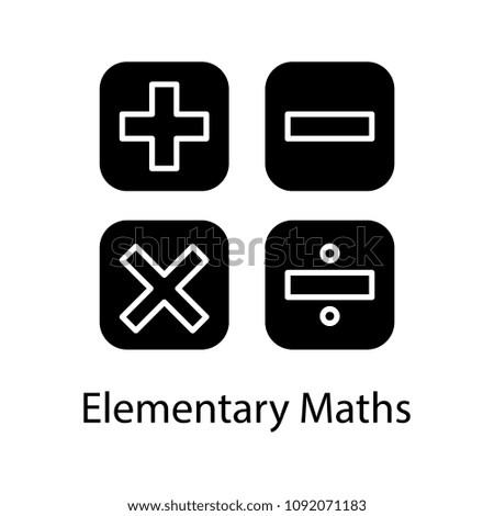 Maths symbols glyph icon. Calculating. Elementary mathematics. Plus, minus, multiply, divide. Silhouette symbol. Negative space. Vector isolated illustration