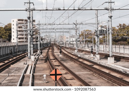 Japanese railway track in the city. Vintage picture tone edition
