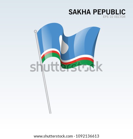 Waving flag of Sakha Republic republics of Russia on gray background
