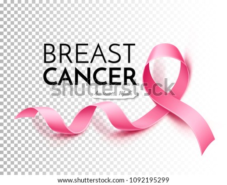 Breast cancer awareness poster template with realistic pink ribbon in white frame with inscription. Women health care support symbol. female hope satin emblem. Vector transparent illustration