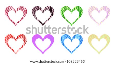 Decorative hearts of different colors set. Eps 10 vector