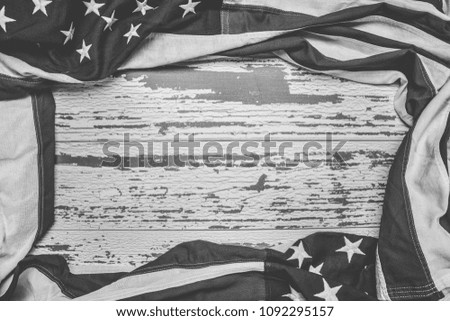 United states flag on white, weathered clapboard background with copy space