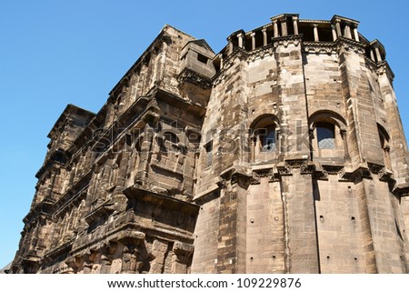 The Porta Nigra is a 2nd-century Roman city gate in Trier, Germany. It was given its name (which means "black gate") in the Middle Ages because of its weathered color.
