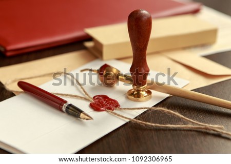 Notary's public pen and stamp on testament and last will. Royalty-Free Stock Photo #1092306965