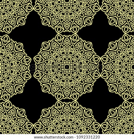 Seamless Ethnic Pattern with Mandalas. Arabesque Rapport for Print, Calico, Chintz, Wallpaper. Damask Motif in Vintage Style. Seamless Texture for Ethnic Design.