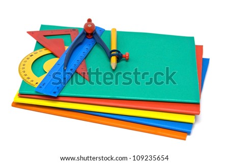 Colourful exercise books and other school supplies
