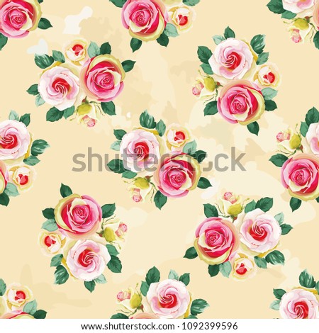 Seamless floral pattern with bouquet of roses Vector Illustration