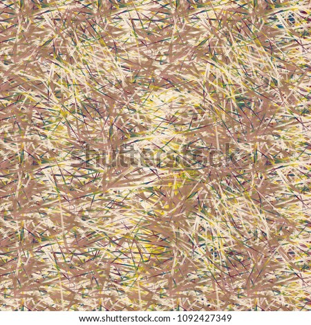 Chaotic brush mixed freehand strokes like savanna dry grass or animal fur. Distressed texture of natural colored fox, dog, cat, bear, wolf skin with fur.