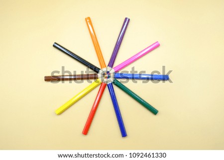 abstract color pencils pattern background.Pattern of Pencils of accessories fashion lifestyle,  from paper of office desk concept.