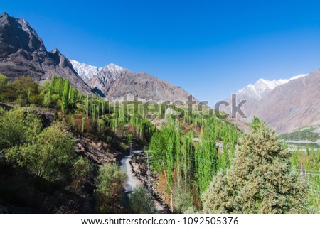 Pakistan lake valley and river view. The magic land for tourism who love trekking and nature and photography. 
