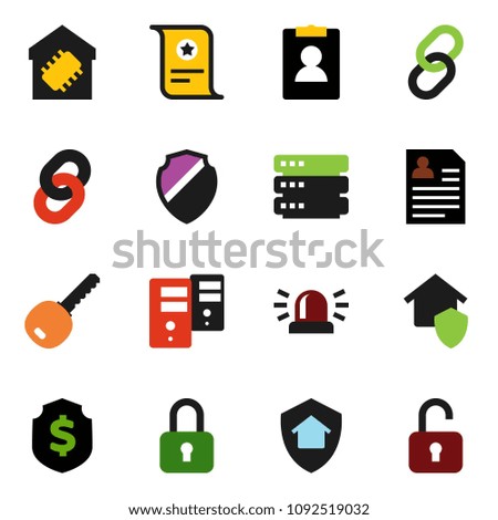 solid vector ixon set - certificate vector, personal information, dollar shield, link, big data, server, chain, siren, key, smart home, protect, lock, unlock