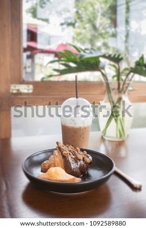 Breakfast set of coffee drink and homemade bakery, stock photo