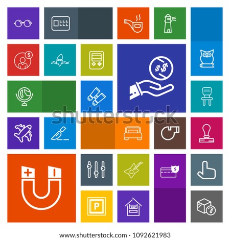 Modern, simple, colorful vector icon set with interior, double, weight, music, investment, world, glasses, equality, white, planet, field, global, spy, globe, map, home, stamp, search, envelope icons