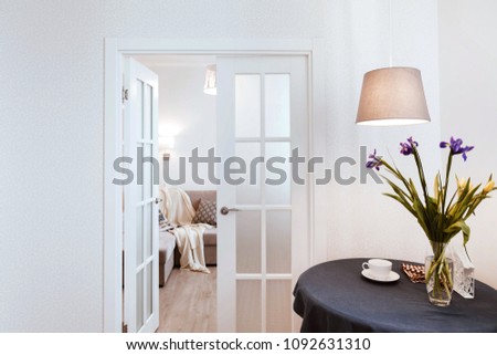 Living room scandinavian style interior, studio apartment design