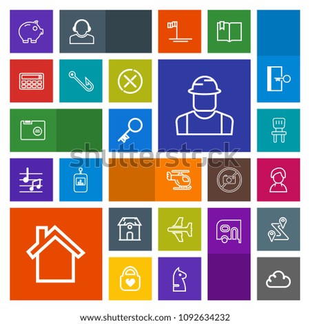 Modern, simple, colorful vector icon set with travel, money, profile, file, builder, chair, folder, sign, key, aircraft, home, room, construction, sky, paper, cloud, mobile, engineer, flight icons