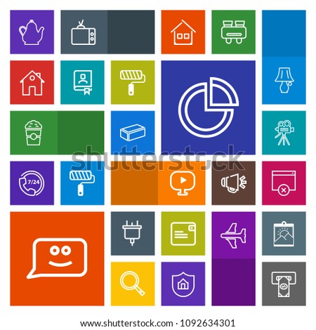 Modern, simple, colorful vector icon set with machine, graph, purse, cash, hot, atm, presentation, pie, wallet, kettle, house, material, plug, face, power, chat, kitchen, home, tripod, chart icons