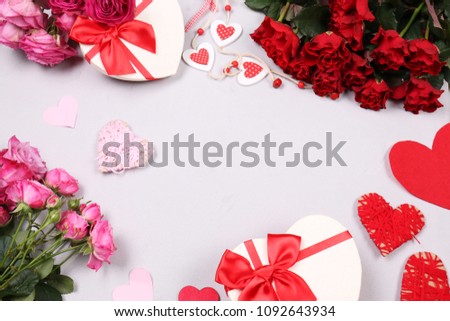 flowers and hearts on a gray background
