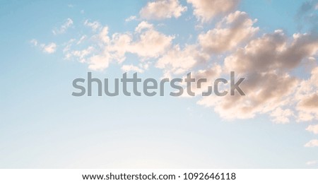 Beautiful Blue Nature Background Evening Sky with clouds, Amazing Landscape  for Design. Wide Horizontal Wallpaper With Copy Space