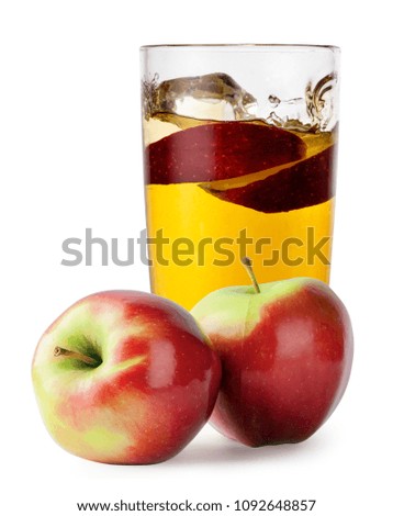 Apple juice with two apple isolated on white background