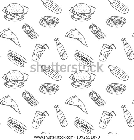 Seamles pattern with junk food iaolated on background