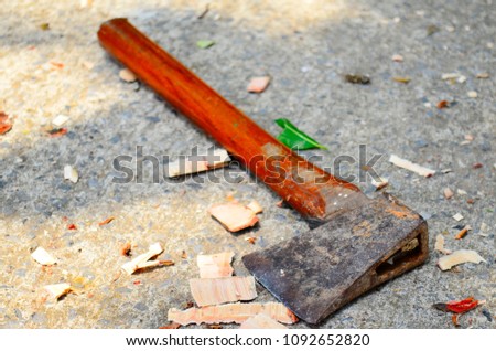 The ax on the floor, Ax with wooden handle 