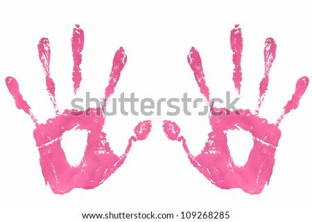 Left and right hands pink paint on white