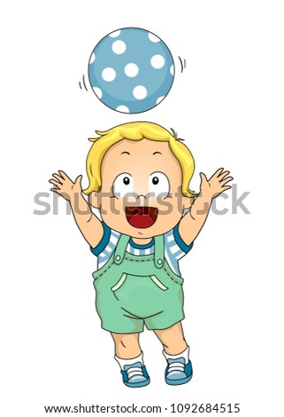 Illustration of a Kid Boy Toddler Passing a Blue Ball Over Head