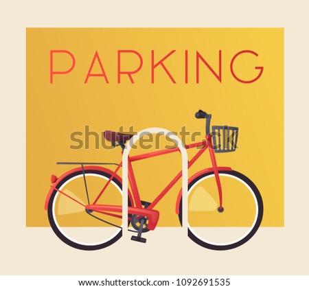 Bike parking. Bicycle sign for web or print. Cartoon vector illustration