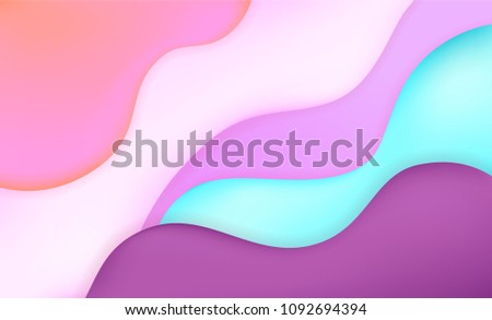 Abstract and bright summer realistic liquid background with stylish smooth gradient colors. Colorful flow wave shapes composition. Trendy futuristic wavy backdrop. Eps10 editable vector.